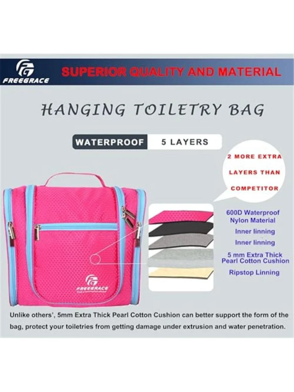Hanging Toiletry Bag Travel Makeup Cosmetic Organizer Large Waterproof Case